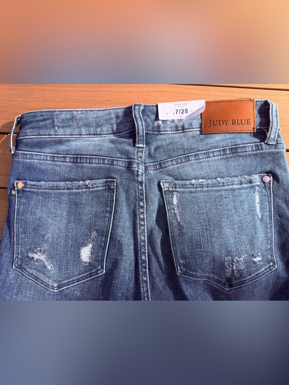 Judy Blue Women's Blue Flare Jeans with Distressed Detail - Picture 2 of 13